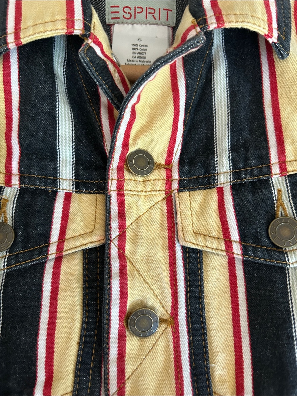 Esprit Striped Cotton Vest in Black, Cream & Red - Picture 7 of 7